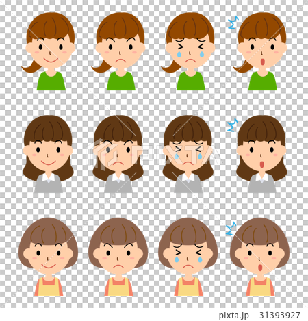 插图素材: 女性的面部表情集
