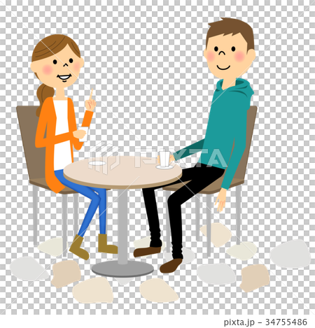 插图 一个男人和一个女人在一家咖啡馆谈话 首页 插图 姿势/表情/动作