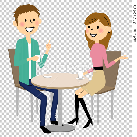 图库插图 一个男人和一个女人在一家咖啡馆谈话