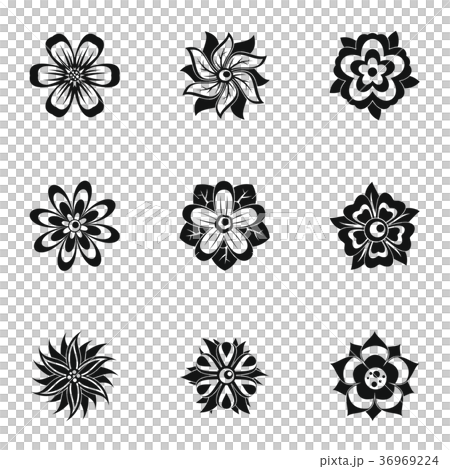 插图素材: black flower icon set, simple style