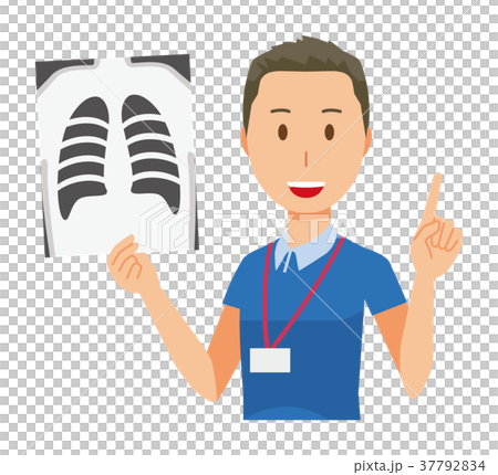 图库插图 戴着铭牌的男性工作人员有x光片