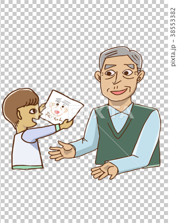 图库插图: 给照片的男孩祖父