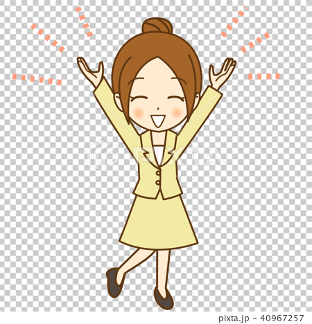 快乐/喜悦 插图 一个饺子头发的女人举起双手 首页 插图 姿势/表情