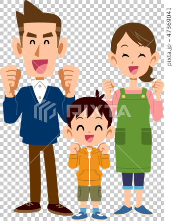 插图素材: 三个有趣的家庭成员父母和儿子