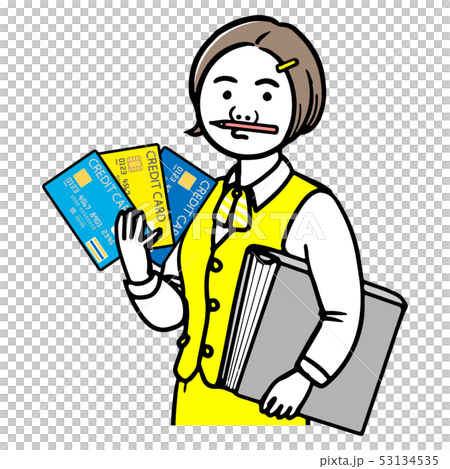 插图素材: 考虑信用卡的女人