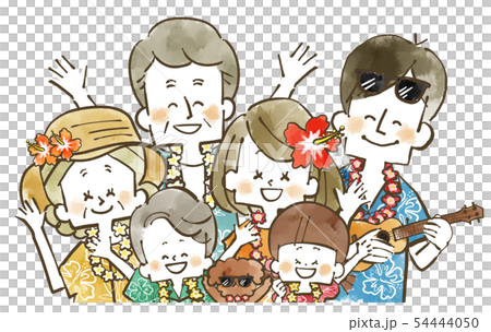 插图素材: 三代家庭 - 微笑水彩画