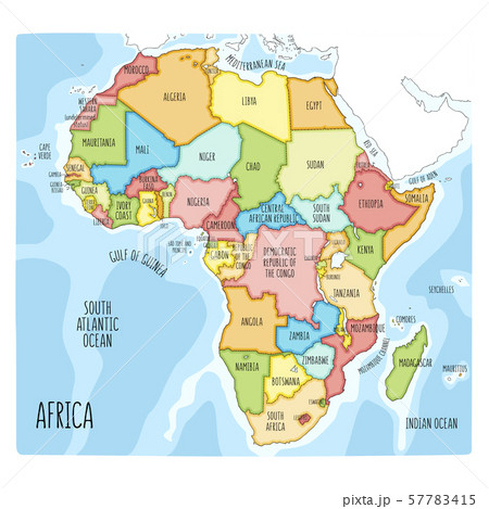 Colorful Hand Drawn Political Map Of Africa Pixta