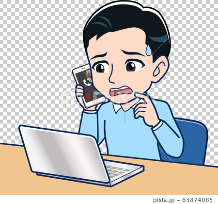 插图 在个人计算机上工作时打电话的人 首页 插图 姿势/表情/动作