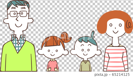 插图素材 一家四口的并排上半身