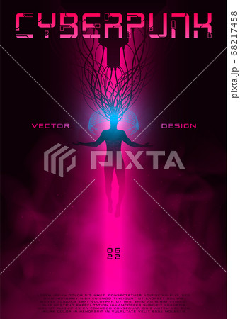 Cyberpunk Futuristic Poster With A Soaring Man Pixta