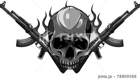 Vector Skull With Machine Guns Kalashnikov Ak Pixta