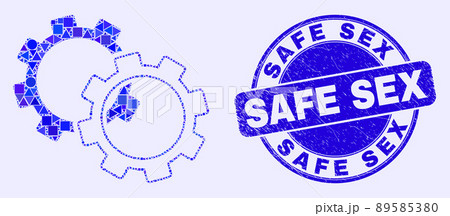 Blue Scratched Safe Sex Stamp Seal And Gears Pixta