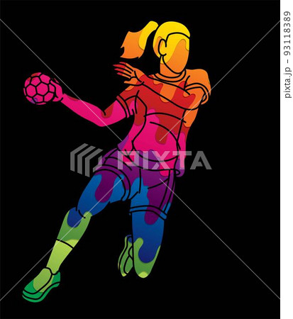 Handball Sport Woman Player Action Cartoon Pixta