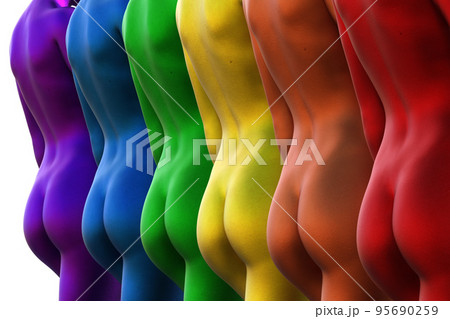 3d illustration Close up of multicolored naked のイラスト素材 95690259