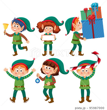 Christmas elves cartoon characters setのイラスト素材 95987000 PIXTA