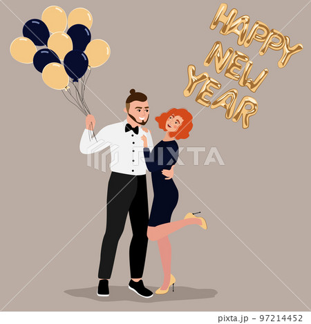 Happy People Celebrate New Year Party Vector Pixta