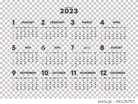 Simple Annual Calendar For 2023 Sunday Start Stock Illustration