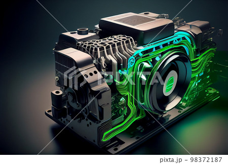 Futuristic Engine Motor With Neon Glow Pixta