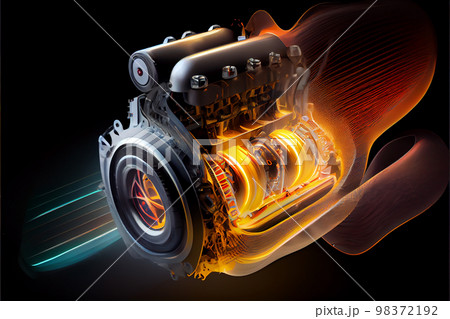 Futuristic Engine Motor With Neon Glow Pixta