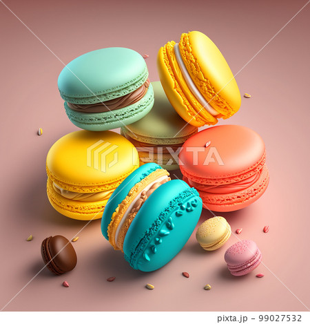 Cakes macaron or macaroon stack on pink のイラスト素材 99027532 PIXTA