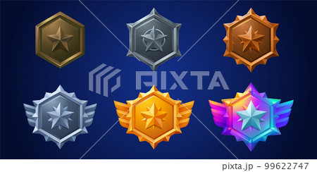 Military game ranking badge set with star insigniaのイラスト素材 99622747