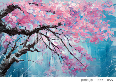 Painting art of pink sakura cherry tree in full のイラスト素材 99911055