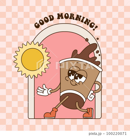 Good morning text with Funny retro cartoon のイラスト素材 100220071 PIXTA