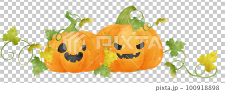 cute watercolour Halloween autumn pumpkins with のイラスト素材 100918898