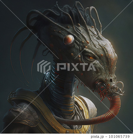 Concept Headshot Art Of An Alien Reptilian Pixta