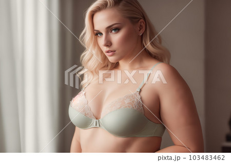 Beautiful Plus Size Blonde Woman In Lingerie In