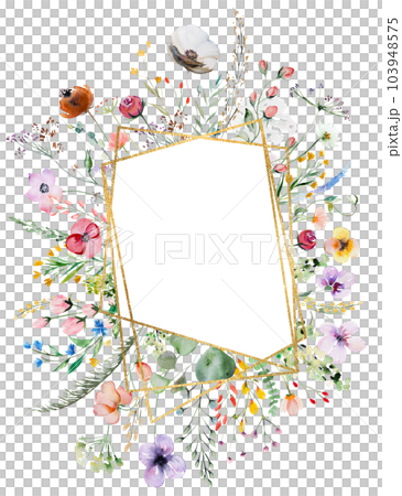 Frame made of watercolor wild flowers and のイラスト素材 103948575 PIXTA