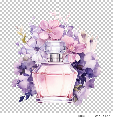 Watercolor Perfume With Flowers Illustration Stock Illustration