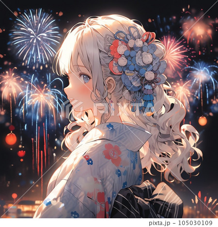 花火と女の子 fireworks and girl Generative AIのイラスト素材 105030109 PIXTA