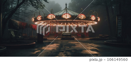 Nighttime Abandoned Amusement Park With Pixta