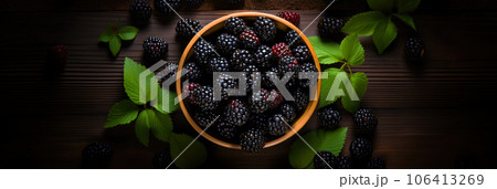 Blackberry Banner Bowl Full Of Blackberries Pixta