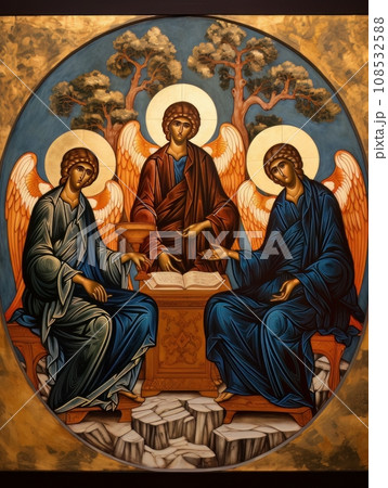 Orthodox icon The Old Testament Trinity style のイラスト素材 108532588