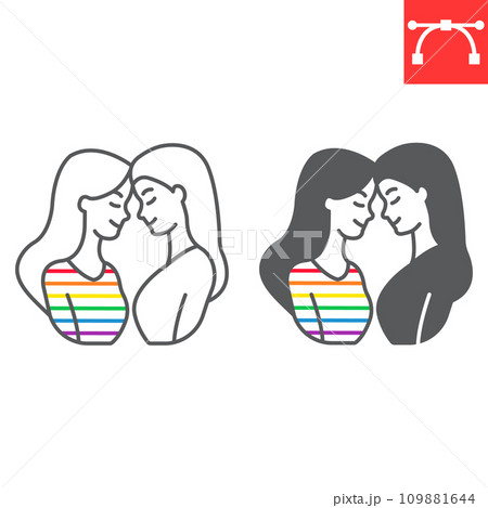 Lesbian Couple Line And Glyph Icon Lgbt And Pixta