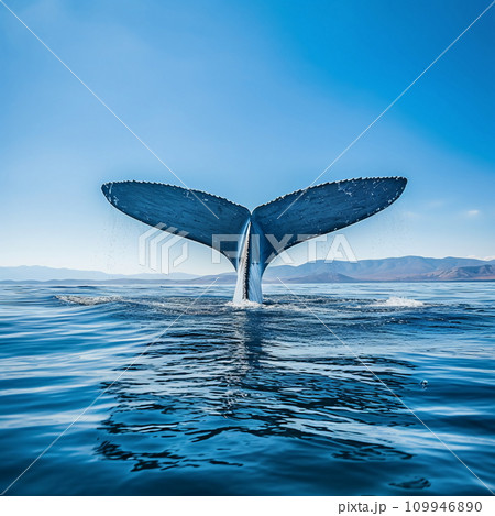 Whale Tail Blue Whale Swimming In The Ocean