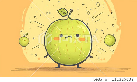 A cartoon apple with a frowning face and two のイラスト素材 111325638 PIXTA