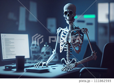 Human Skeleton Using Laptop At Table In Office Pixta