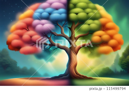 A Tree Divided Into The Four Seasons Pixta