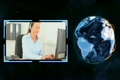Earth turning next to a video of women making calls with Earth image courtesy of Nasa,org