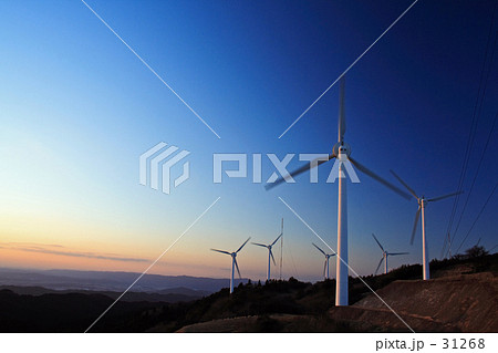 風車と夕暮れ 31268
