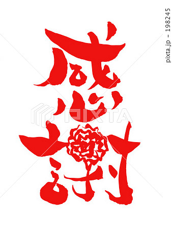 筆文字 Calligraphy 感謝 赤カーネーション Nのイラスト素材 1945