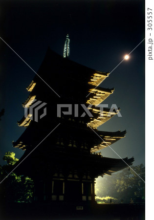 五重塔と月 305557
