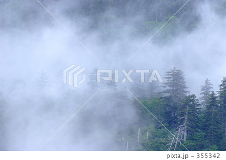 山にかかる雲です 靄 霞の写真素材