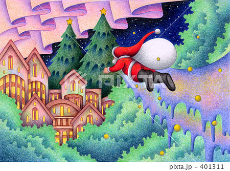 家々に向かうサンタクロース 家々に向かうサンタクロース 401311