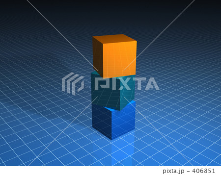 グリッドと立方体のcgのイラスト素材
