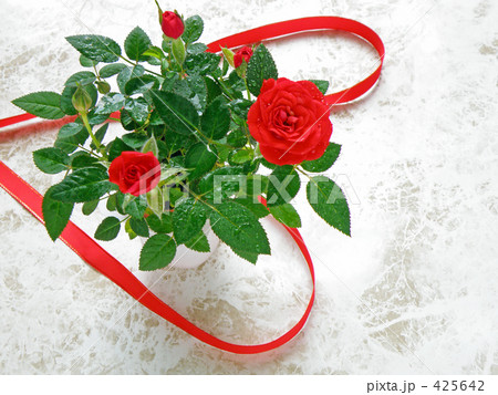 ハートリボンとミニバラ 425642