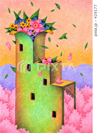建物イラスト 花の塔 のイラスト素材
